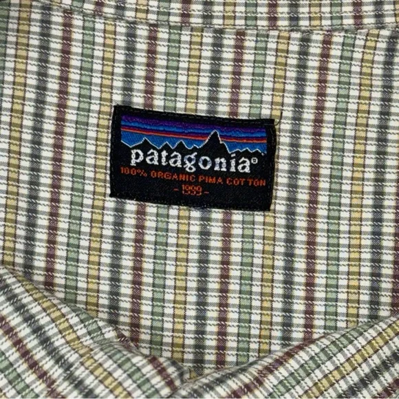 1999 Patagonia Men XXL Shirt Green & Tan Plaid 100% Organic Pima Cotton Vintage - Picture 2 of 8